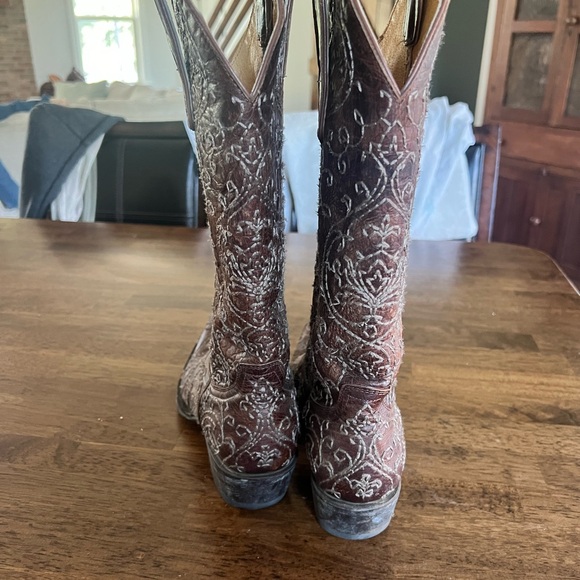 Brown Embroidered Women's Cowboy Boots - Picture 2 of 3